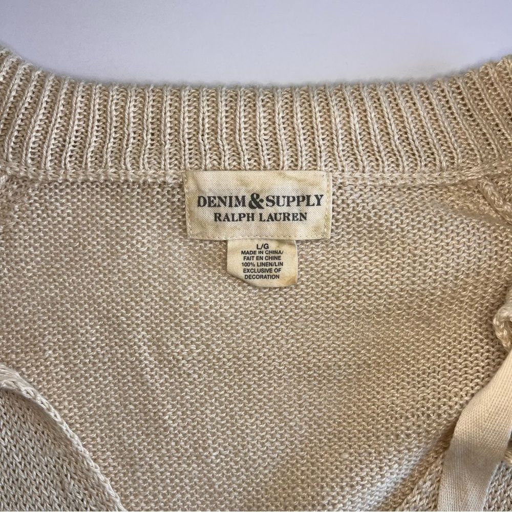 Denim & Supply Ralph Lauren Sz Large Red Cream Stripe Preppy 100% Linen Sweater - Picture 2 of 9
